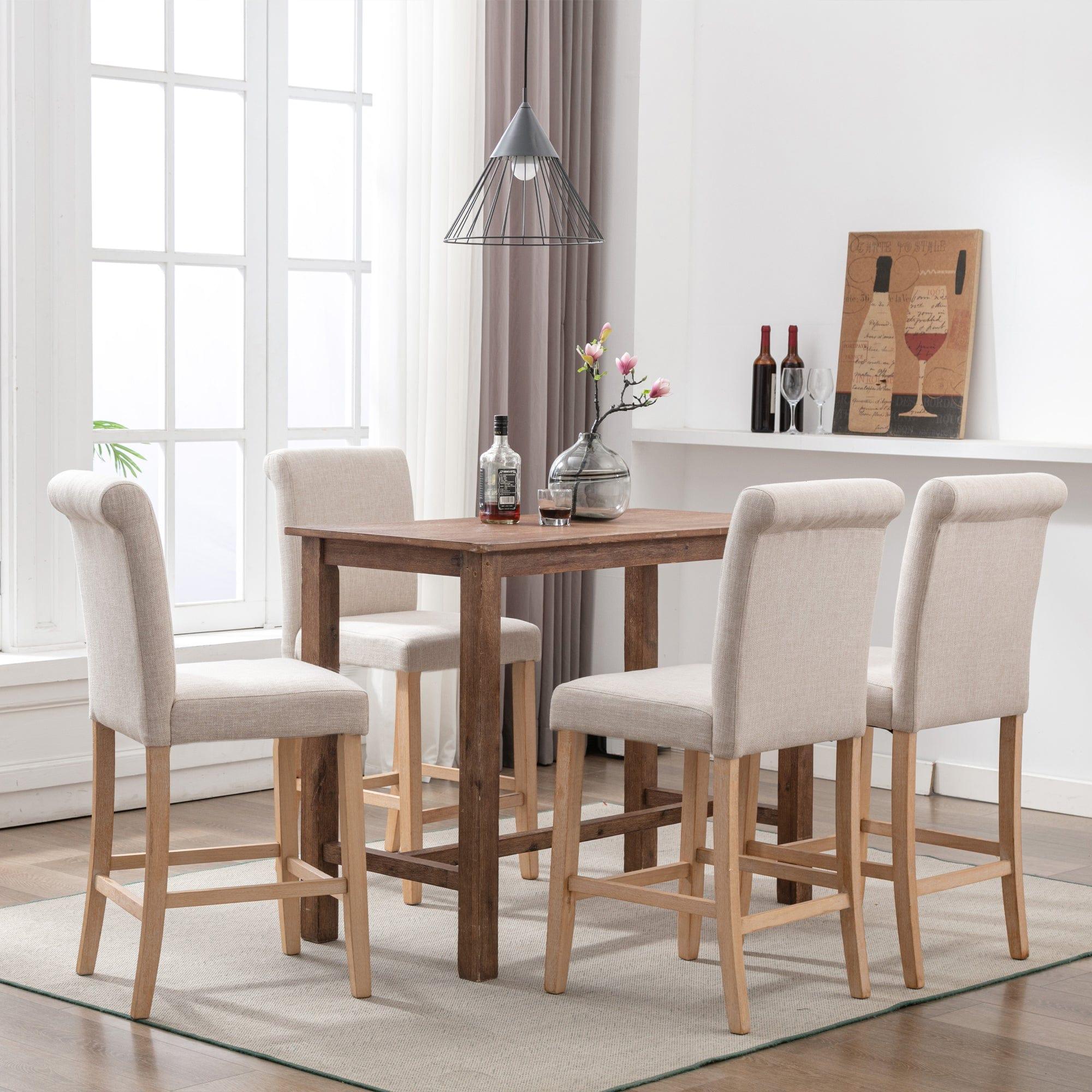 Shop Hengming Set of 2 Bar Stools Soft Cushions with Solid Wood Legs(Beige) Mademoiselle Home Decor