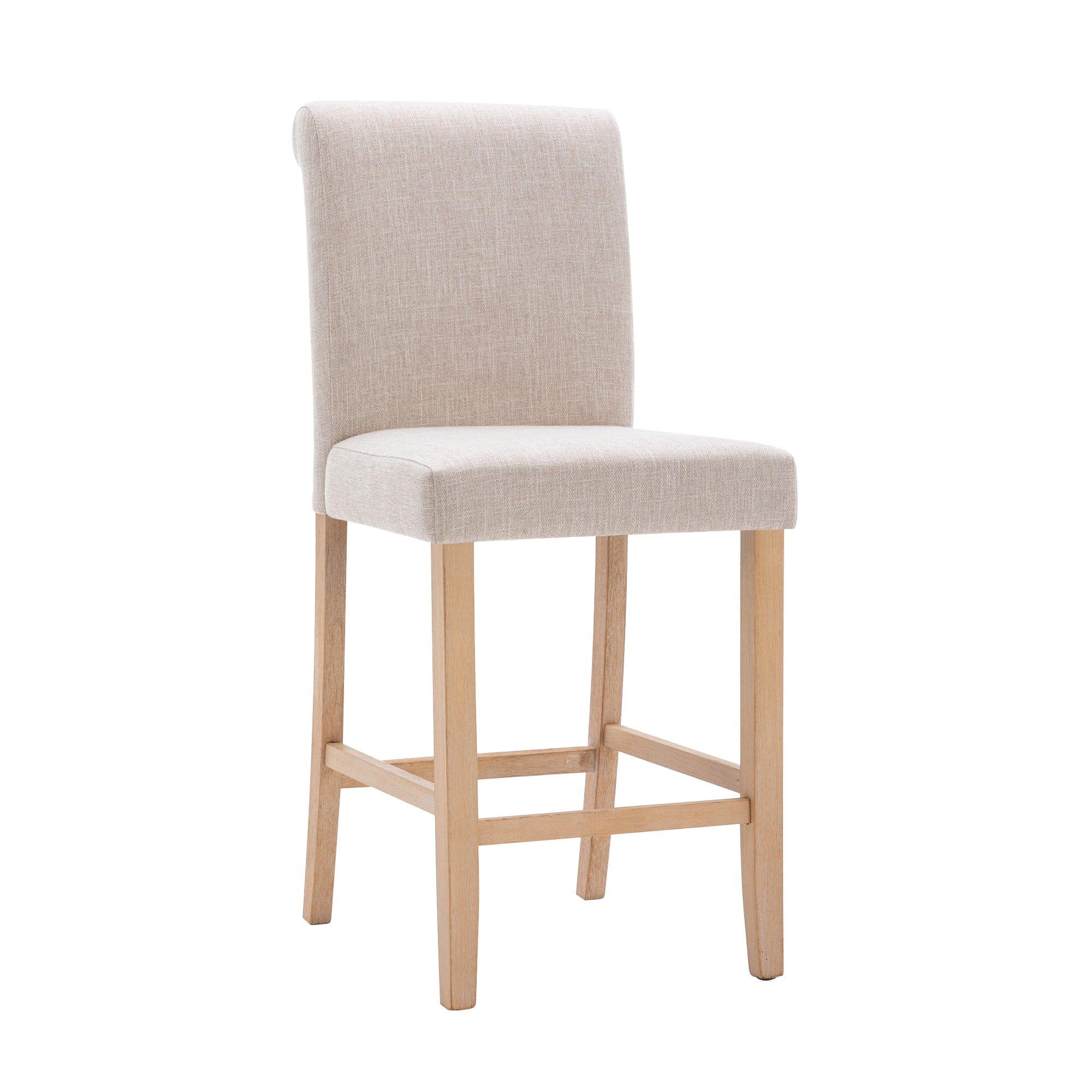 Shop Hengming Set of 2 Bar Stools Soft Cushions with Solid Wood Legs(Beige) Mademoiselle Home Decor