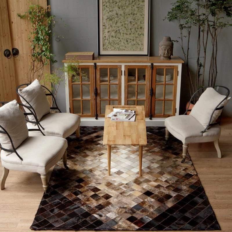 Shop 0 American Luxury Natural Brown Printed Cowhide Pattern Patchwork Carpet Living Room Printed Calfskin Plaid Carpet Mademoiselle Home Decor