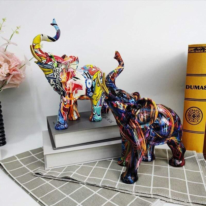 Shop 0 Graffiti Colorful Painting Animal Elephant Sculpture Ornaments Modern Crafts Home Porch Desktop Decor Christmas New Year Gift Mademoiselle Home Decor