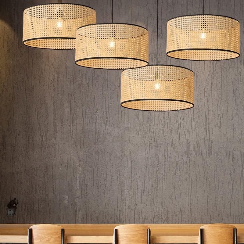 Shop 0 Japanese Rattan Bamboo Pendant Lamp Nordic Bedroom Restaurant Hanging Lamp Wood Handmade Ceiling Lamp Home Hotel LED  lighting Mademoiselle Home Decor