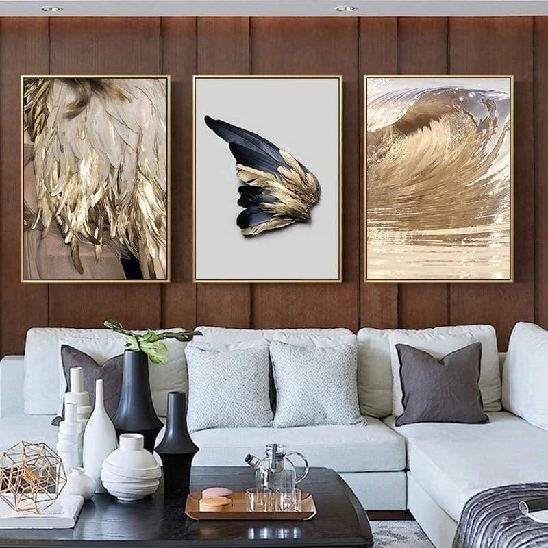 Shop 0 Nordic Abstract Golden Feather Poster and Print Wing Canvas Pictures Luxury Wall Art Interior Paintings for Home Loft Decoration Mademoiselle Home Decor