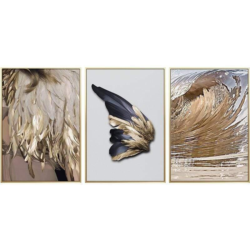 Shop 0 10x15cm No Frame / 3PCS Set Nordic Abstract Golden Feather Poster and Print Wing Canvas Pictures Luxury Wall Art Interior Paintings for Home Loft Decoration Mademoiselle Home Decor