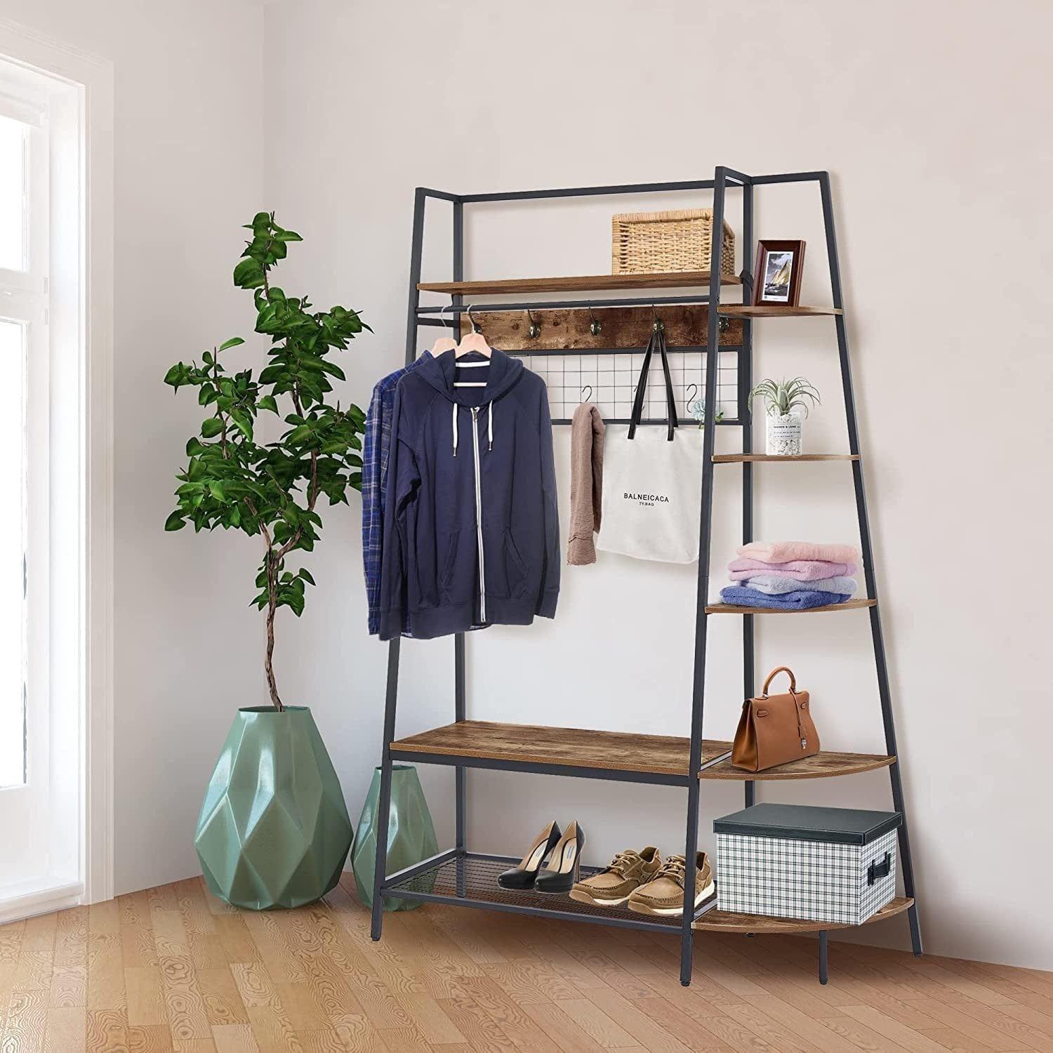 Shop Entryway Coat Rack/ Hall Tree with Bookshelves, Multiple Hooks, and Bench Seat Mademoiselle Home Decor