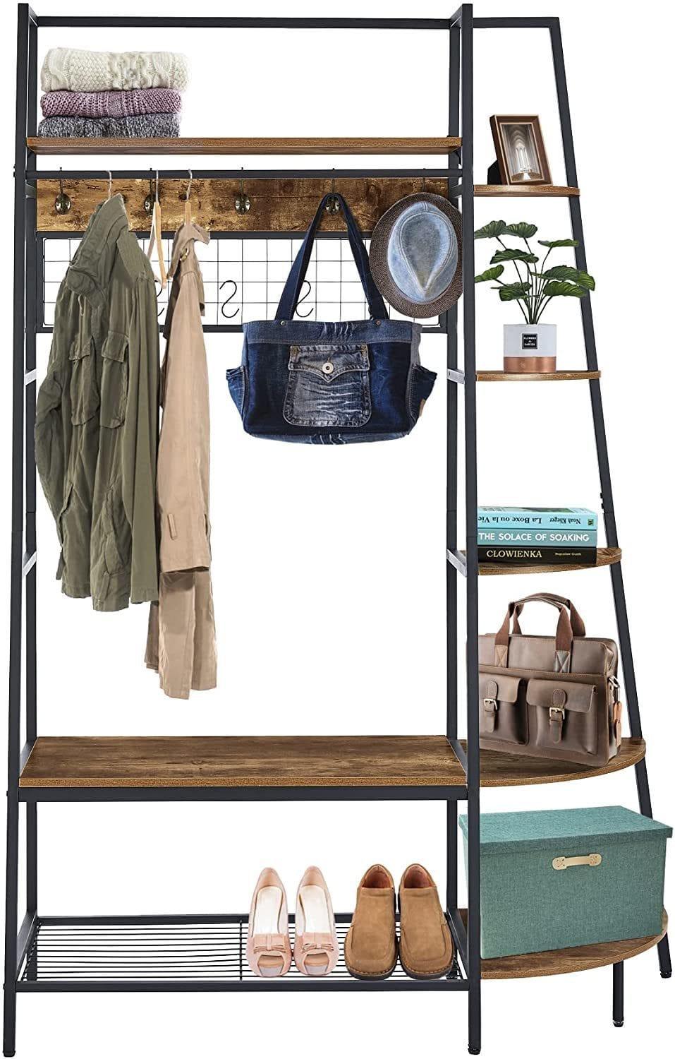 Shop Entryway Coat Rack/ Hall Tree with Bookshelves, Multiple Hooks, and Bench Seat Mademoiselle Home Decor