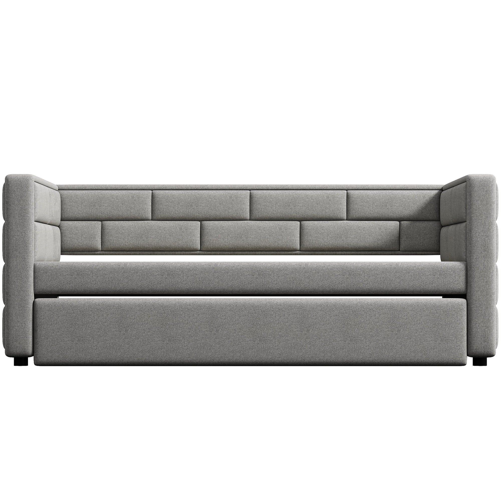 Shop Twin Size Daybed with Trundle, Upholstered Daybed with Padded Back, Gray Mademoiselle Home Decor