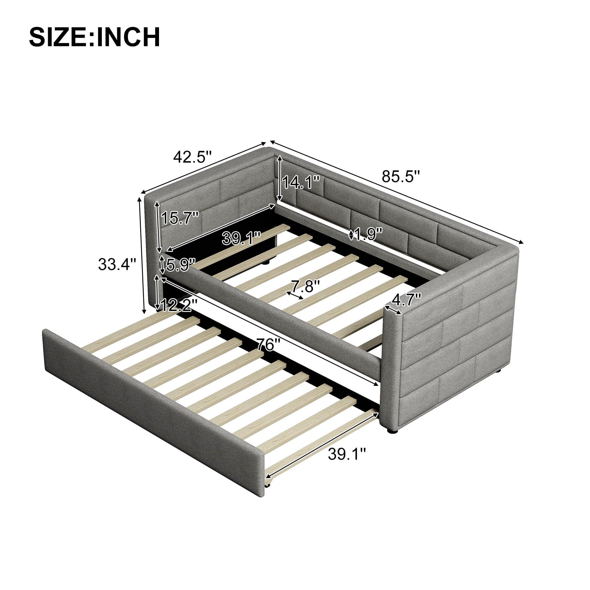 Shop Twin Size Daybed with Trundle, Upholstered Daybed with Padded Back, Gray Mademoiselle Home Decor