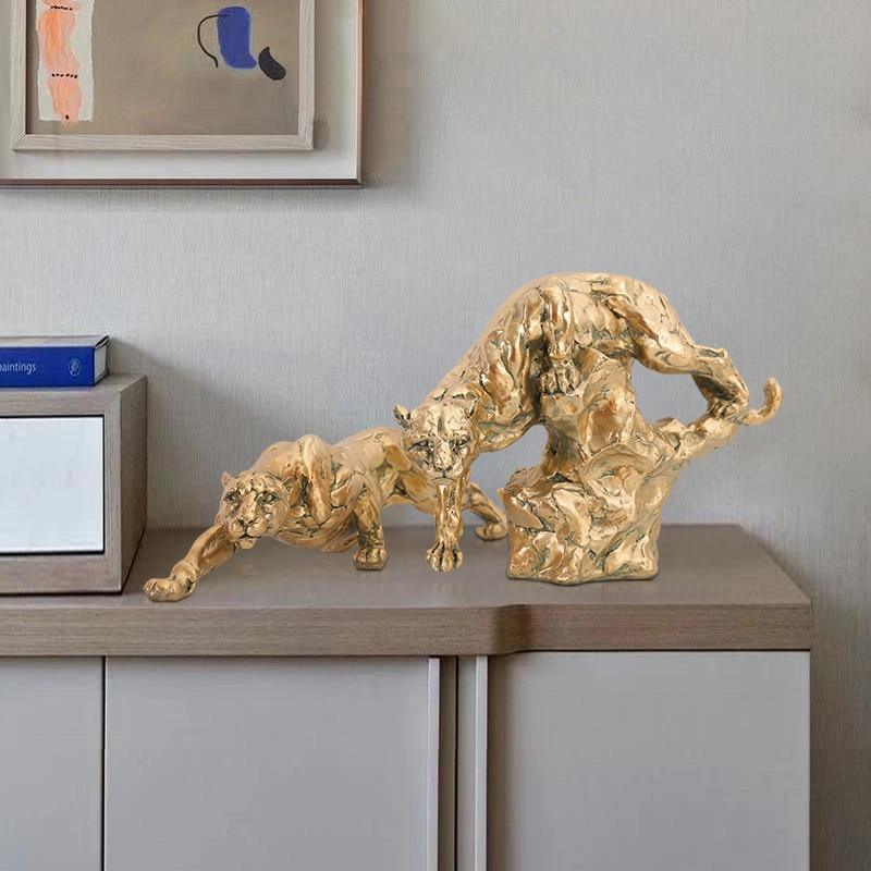 Shop 0 Abstract Gold Panther Sculpture Geometric Resin Leopard Statue Home Office Desktop Decor Craft Ornament  Furnishing Mademoiselle Home Decor