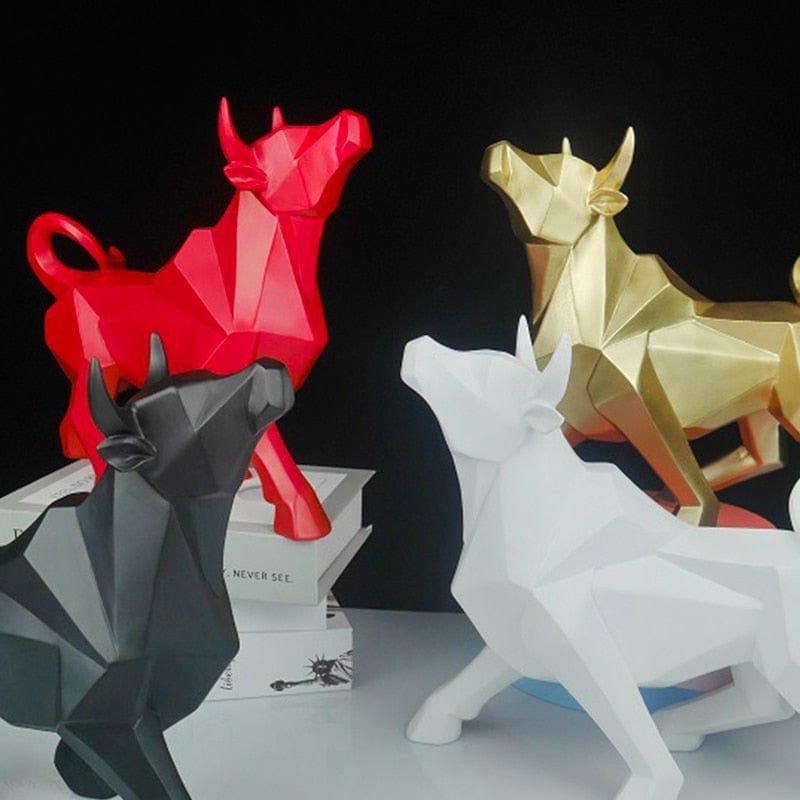 Shop 0 Bull Statues Art Geometric Resin Bison Sculpture Animal Home Decoration Tabletop Ox Figurine Ornament Office Crafts Decor Gifts Mademoiselle Home Decor