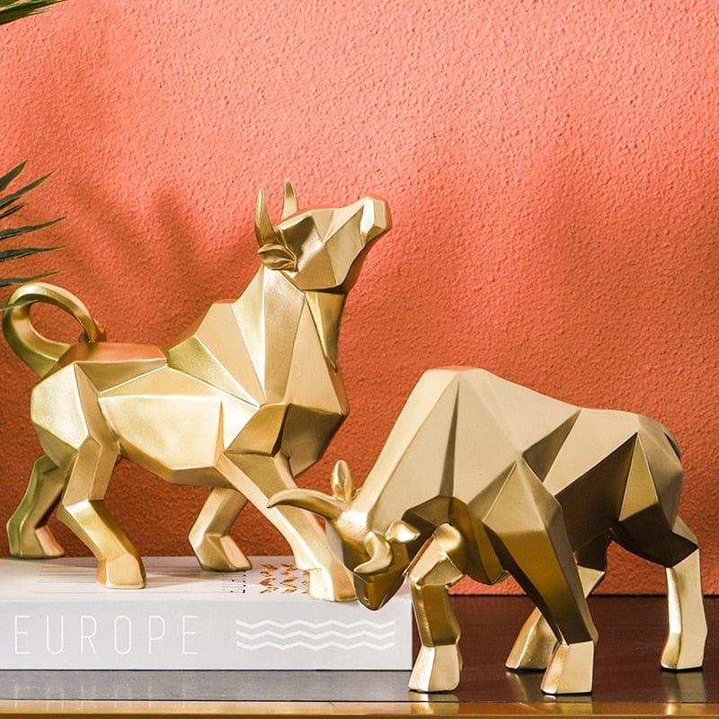 Shop 0 Bull Statues Art Geometric Resin Bison Sculpture Animal Home Decoration Tabletop Ox Figurine Ornament Office Crafts Decor Gifts Mademoiselle Home Decor