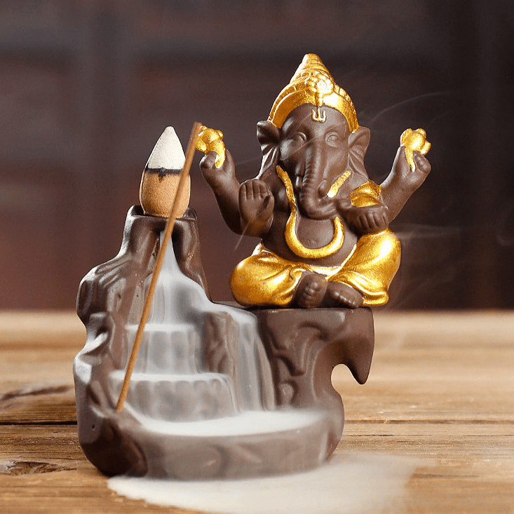 Shop 0 AB8 Gold 20cones Ganesha Backflow Incense Burner Elephant God Emblem Auspicious And Success Ceramic Cone Censer Home Decor Incense Stick Holder Mademoiselle Home Decor