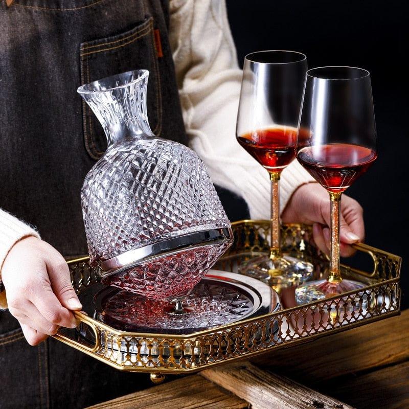 Shop 0 Crystal glass top spin decanter personalized mirror carved red wine tumbler net red the same high-end suit Wine decanter Mademoiselle Home Decor