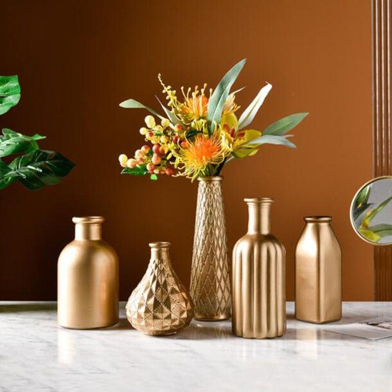 Shop 0 Golden Glass Vase Home Decor Flower Vase European Room Decor Modern Wedding Decoration Hydroponic Plants Container Ornaments Mademoiselle Home Decor