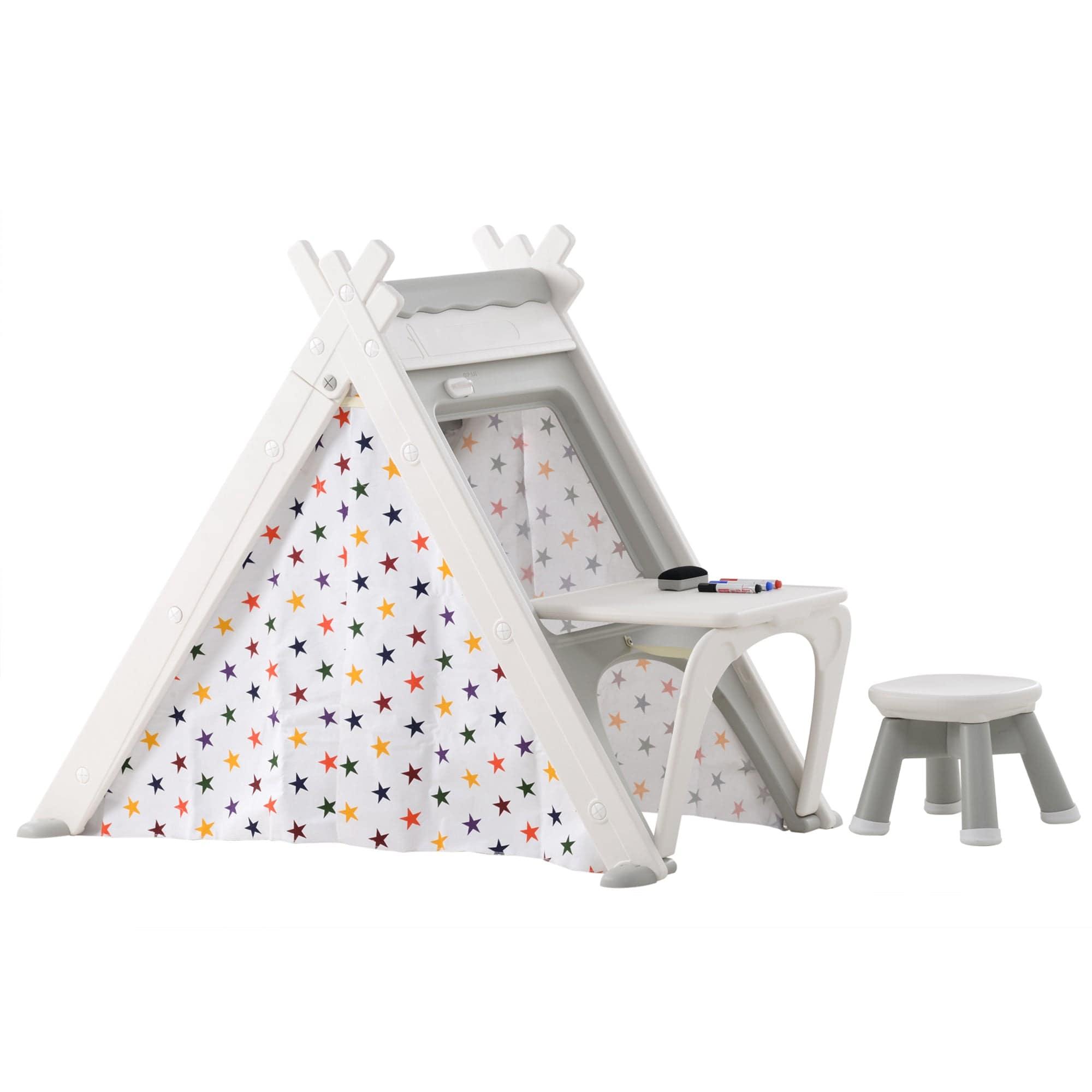 Shop Kids Play Tent - 4 in 1 Teepee Tent with Stool and Climber, Foldable Playhouse Tent for Boys & Girls Mademoiselle Home Decor