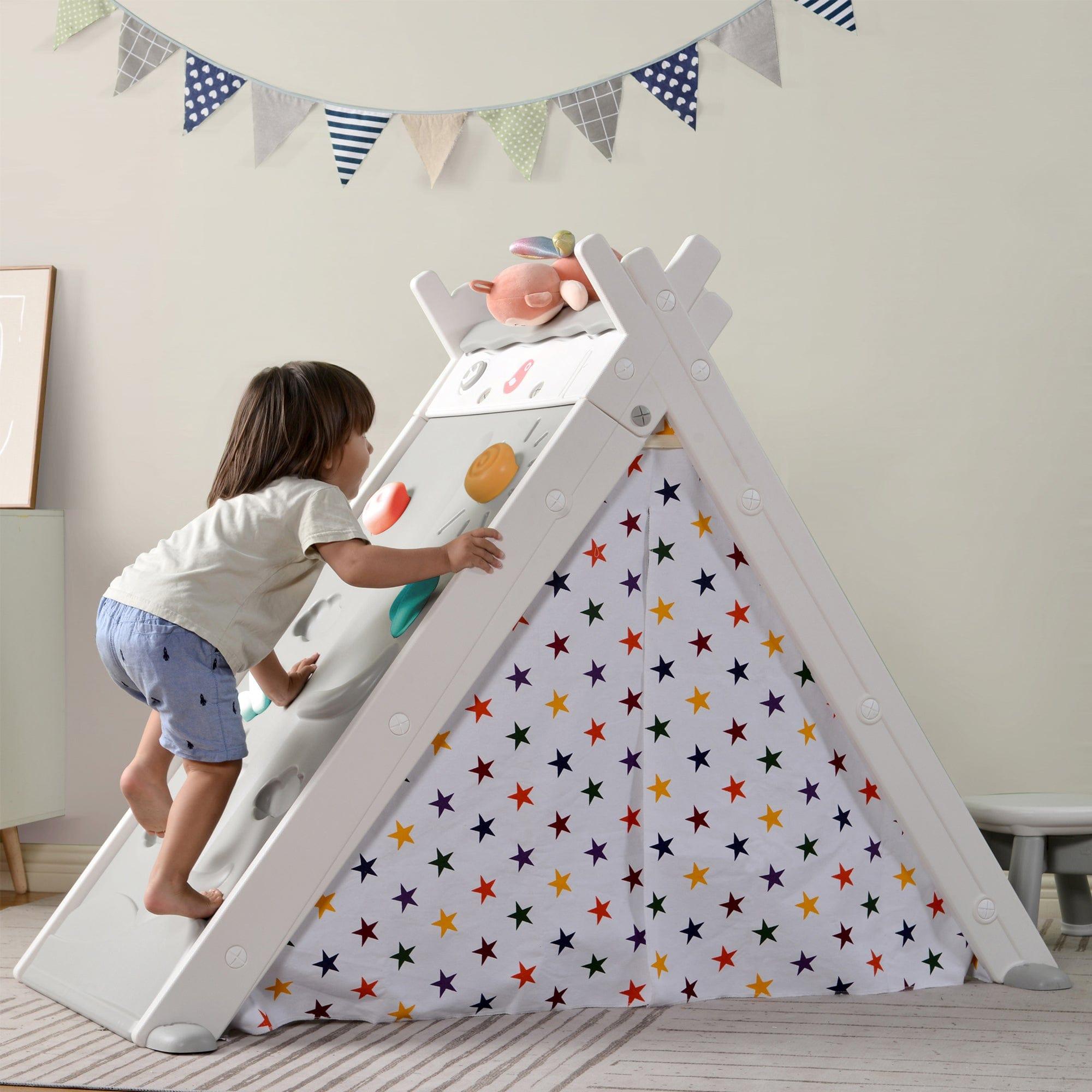 Shop Kids Play Tent - 4 in 1 Teepee Tent with Stool and Climber, Foldable Playhouse Tent for Boys & Girls Mademoiselle Home Decor