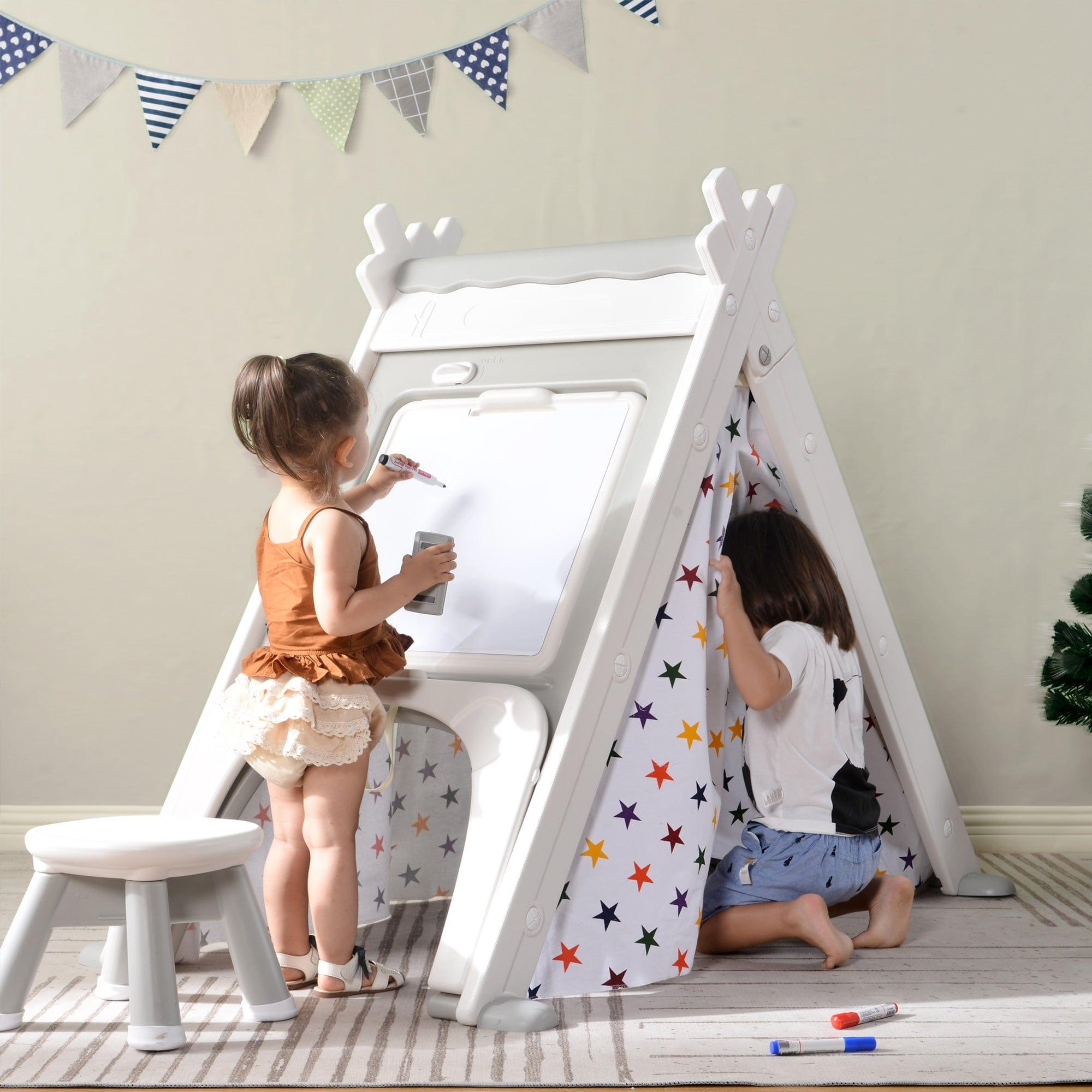 Shop Kids Play Tent - 4 in 1 Teepee Tent with Stool and Climber, Foldable Playhouse Tent for Boys & Girls Mademoiselle Home Decor