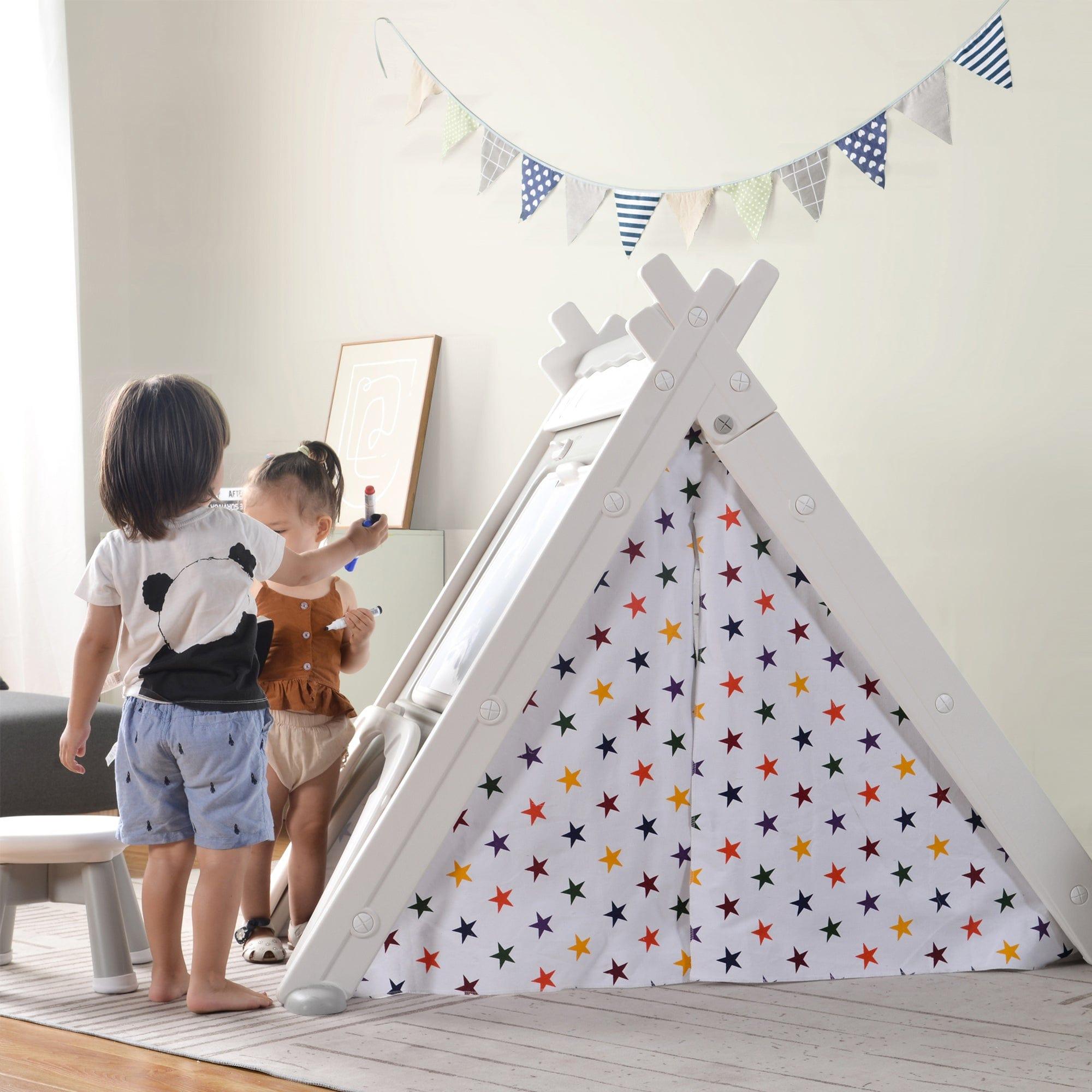 Shop Kids Play Tent - 4 in 1 Teepee Tent with Stool and Climber, Foldable Playhouse Tent for Boys & Girls Mademoiselle Home Decor