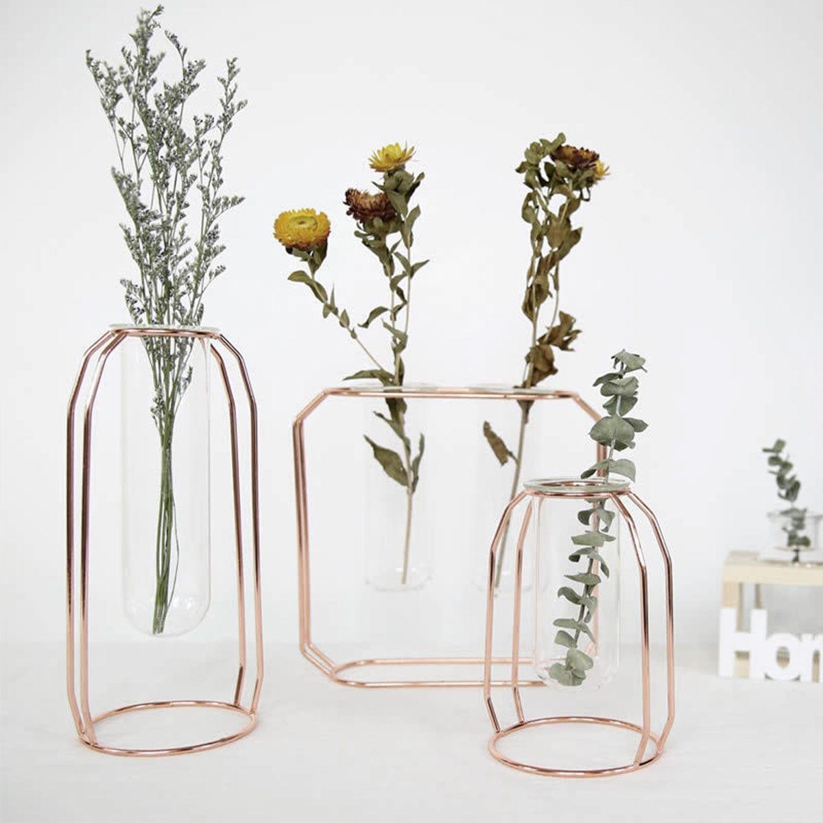 Shop 0 Nordic Creative Vase Home Decor Golden Glass Vase Hydroponic Plant Holder Iron Line Flowers Ornament Home Garden Decoration Hot Mademoiselle Home Decor