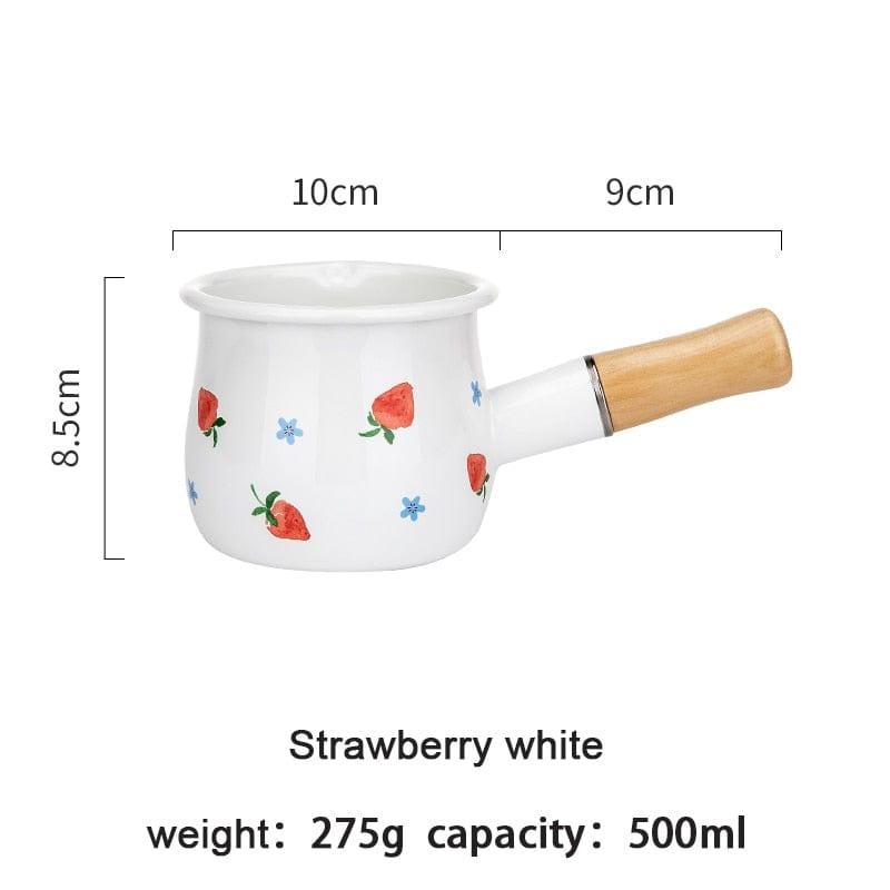Shop 0 Strawberry MDZF SWEETHOME 500ml Enamel Milk Pot With Wooden Handle Gas Stove Induction Cooke Baby Breakfast Milk Coffee Saucepan Cookware Mademoiselle Home Decor