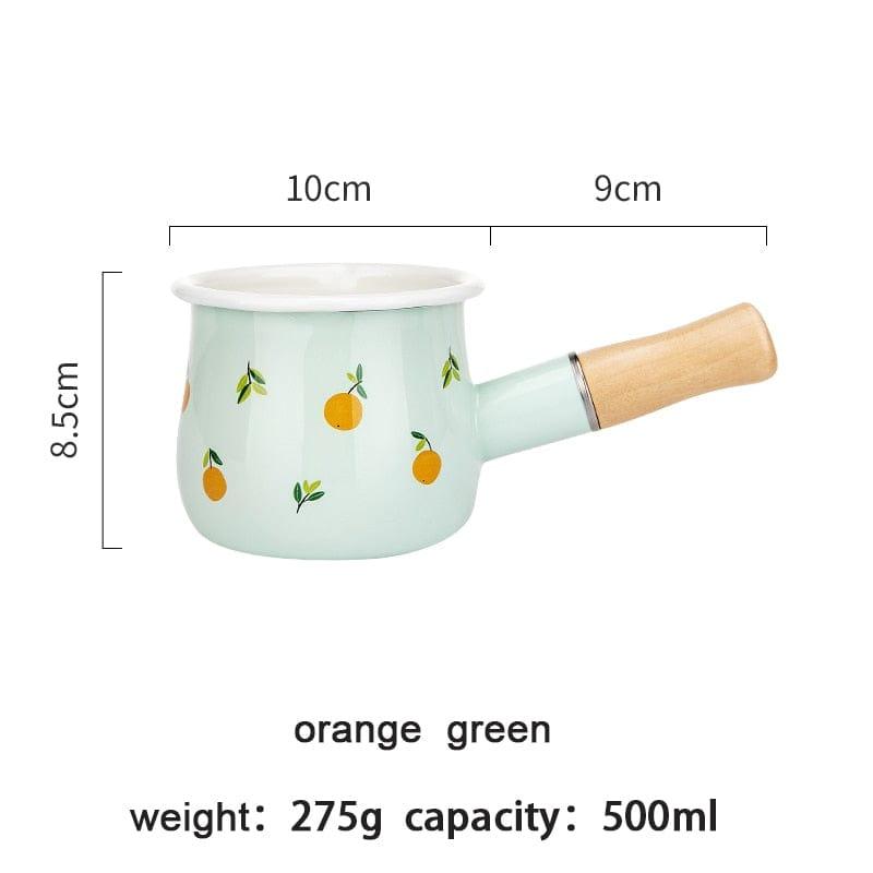 Shop 0 Orange MDZF SWEETHOME 500ml Enamel Milk Pot With Wooden Handle Gas Stove Induction Cooke Baby Breakfast Milk Coffee Saucepan Cookware Mademoiselle Home Decor