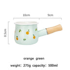 Shop 0 Orange MDZF SWEETHOME 500ml Enamel Milk Pot With Wooden Handle Gas Stove Induction Cooke Baby Breakfast Milk Coffee Saucepan Cookware Mademoiselle Home Decor