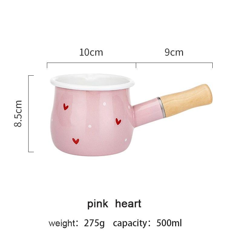 Shop 0 Heart MDZF SWEETHOME 500ml Enamel Milk Pot With Wooden Handle Gas Stove Induction Cooke Baby Breakfast Milk Coffee Saucepan Cookware Mademoiselle Home Decor