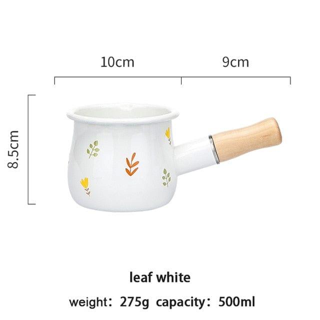 Shop 0 Leaf MDZF SWEETHOME 500ml Enamel Milk Pot With Wooden Handle Gas Stove Induction Cooke Baby Breakfast Milk Coffee Saucepan Cookware Mademoiselle Home Decor