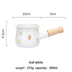 Shop 0 Leaf MDZF SWEETHOME 500ml Enamel Milk Pot With Wooden Handle Gas Stove Induction Cooke Baby Breakfast Milk Coffee Saucepan Cookware Mademoiselle Home Decor