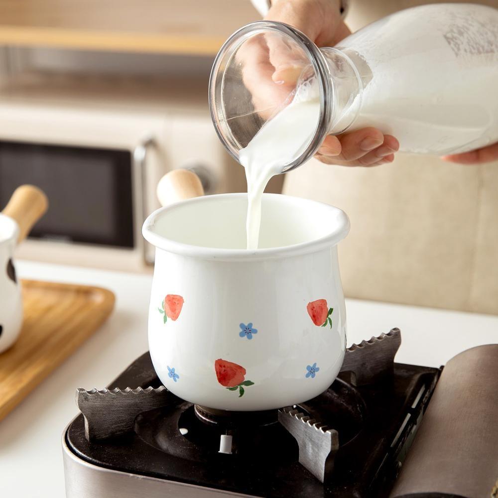 Shop 0 MDZF SWEETHOME 500ml Enamel Milk Pot With Wooden Handle Gas Stove Induction Cooke Baby Breakfast Milk Coffee Saucepan Cookware Mademoiselle Home Decor