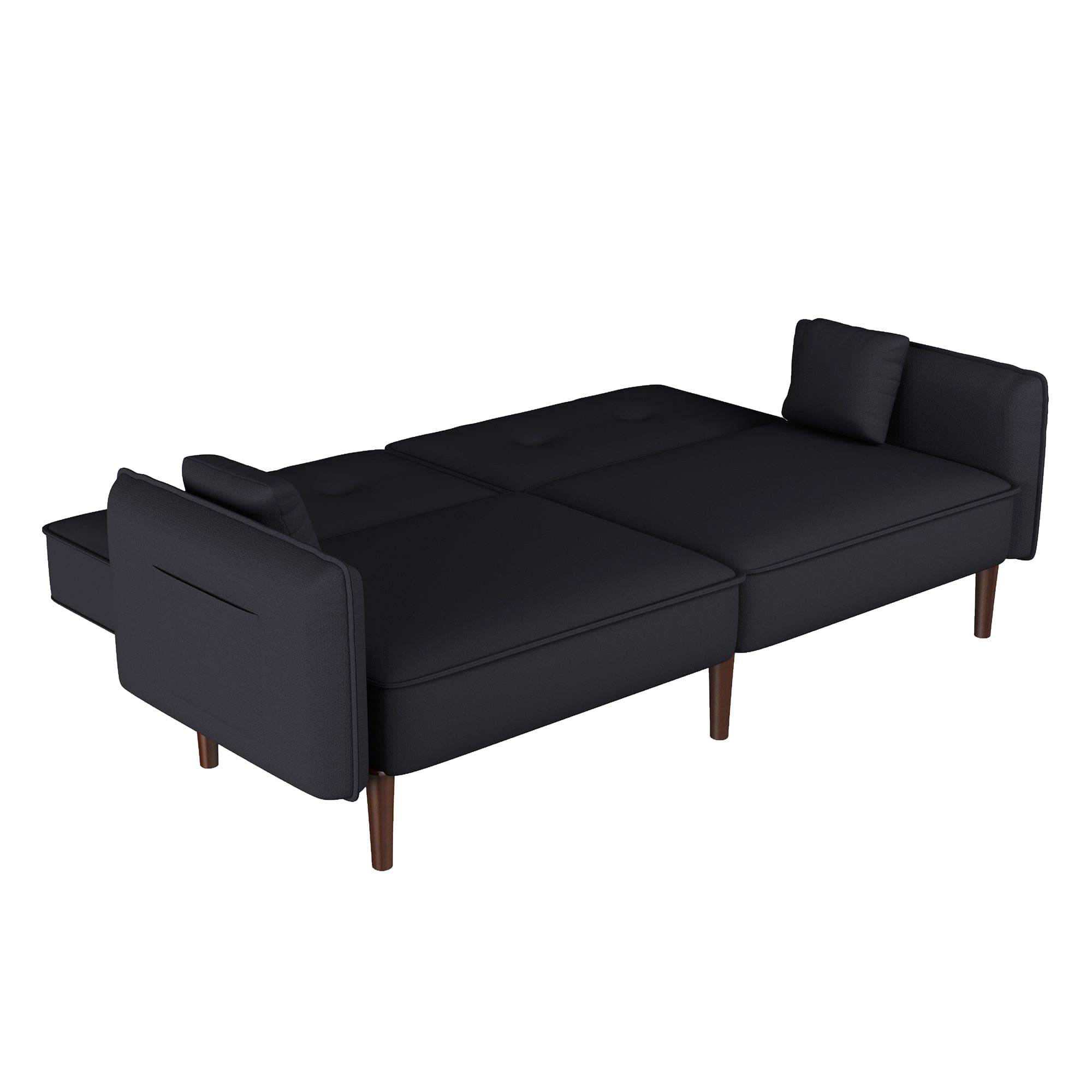 Shop Convertible Sofa Bed with Wood Legs in Cotton Linen Fabric(Black) Mademoiselle Home Decor