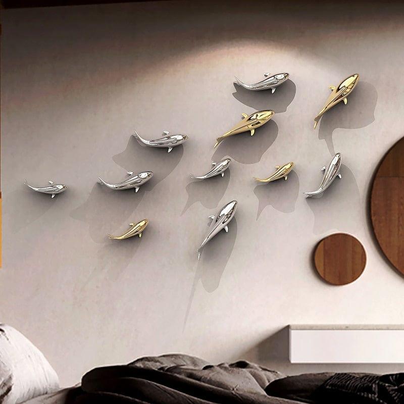 Shop 0 3D Three-dimensional Wall Decoration European Electroplating Fish Living Room Dining Room Background Wall Decoration Room Decor Mademoiselle Home Decor