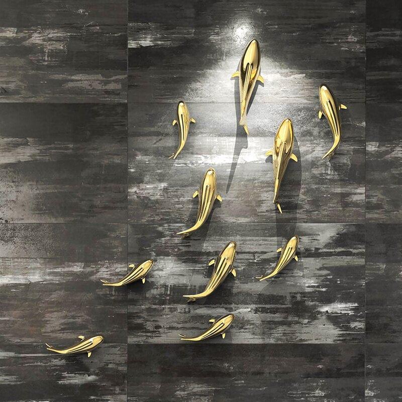 Shop 0 3D Three-dimensional Wall Decoration European Electroplating Fish Living Room Dining Room Background Wall Decoration Room Decor Mademoiselle Home Decor