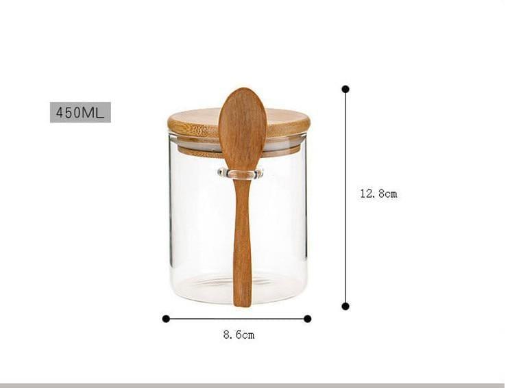 Shop 0 450ml jar with spoon 3 PCS Set Glasses Storage Jar Candy Cookies Tea Coffee Beans Organizer Bottle Wood Lid Container Spices Food Cereal Snack Jars Mademoiselle Home Decor