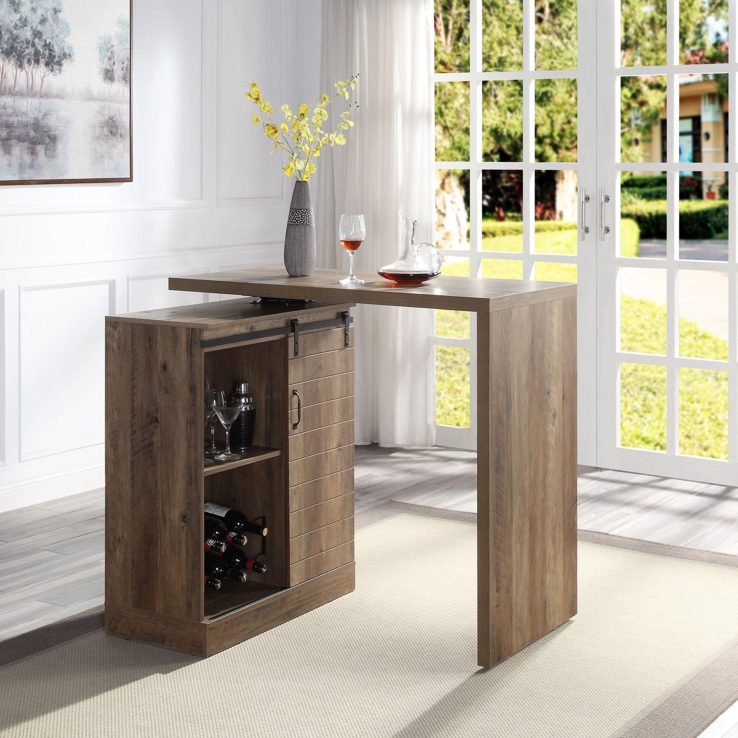 Shop ACME Quillon Bar Table, Rustic Oak Finish DN00153 Mademoiselle Home Decor