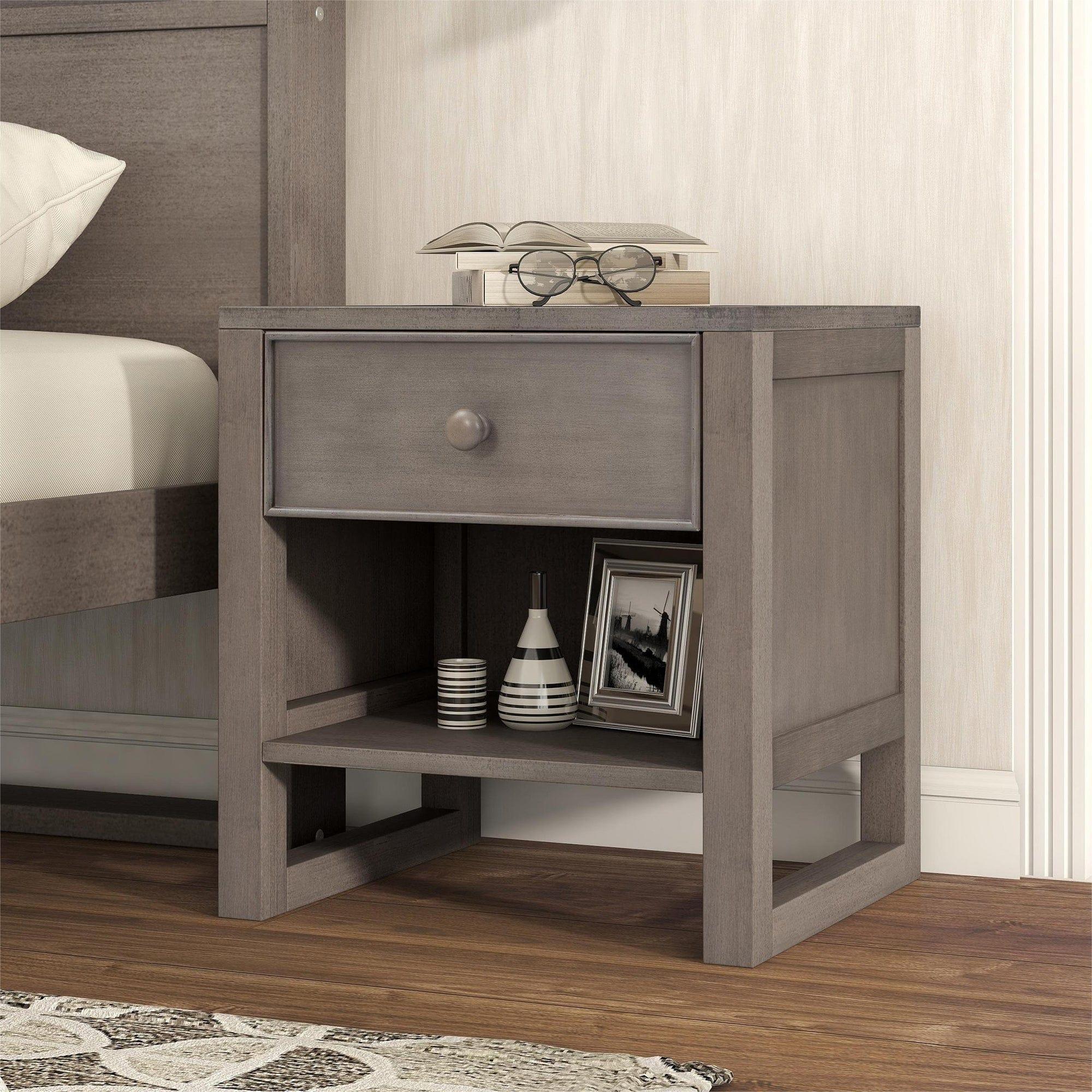 Shop Wooden Nightstand with a Drawer and an Open Storage,End Table for Bedroom,Anitque Gray Mademoiselle Home Decor