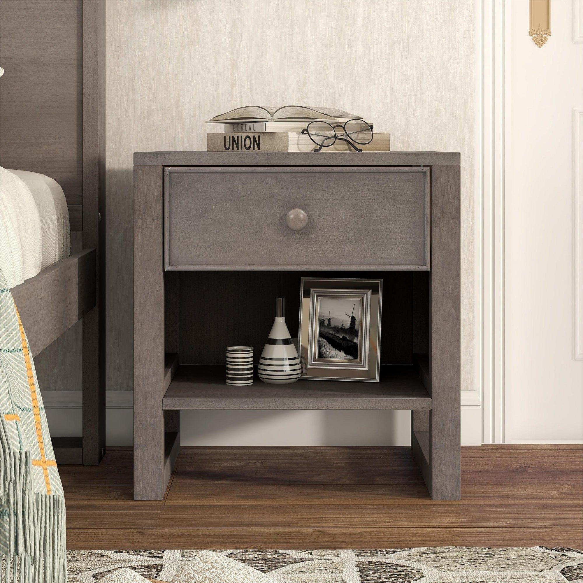 Shop Wooden Nightstand with a Drawer and an Open Storage,End Table for Bedroom,Anitque Gray Mademoiselle Home Decor