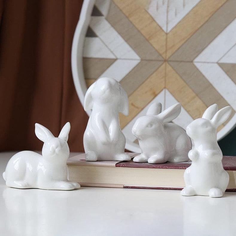 Shop 0 Cute Ceramics Rabbit Figurines Kawaii Hare Bunny Garden House Animal Ornaments Easter Home Room Decoration Hand Painting Embryo Mademoiselle Home Decor