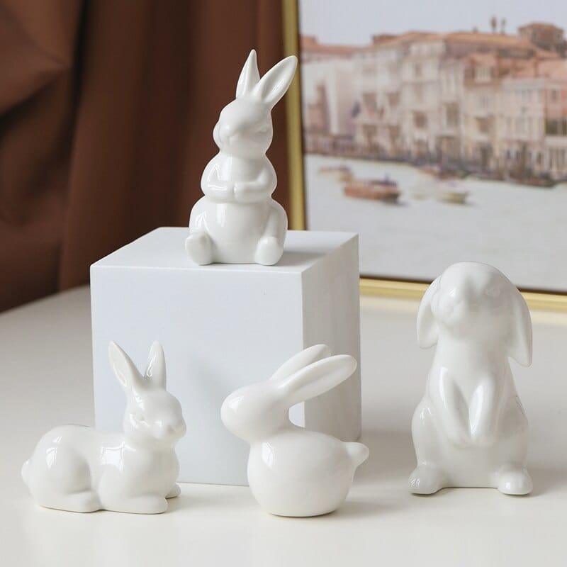 Shop 0 Cute Ceramics Rabbit Figurines Kawaii Hare Bunny Garden House Animal Ornaments Easter Home Room Decoration Hand Painting Embryo Mademoiselle Home Decor