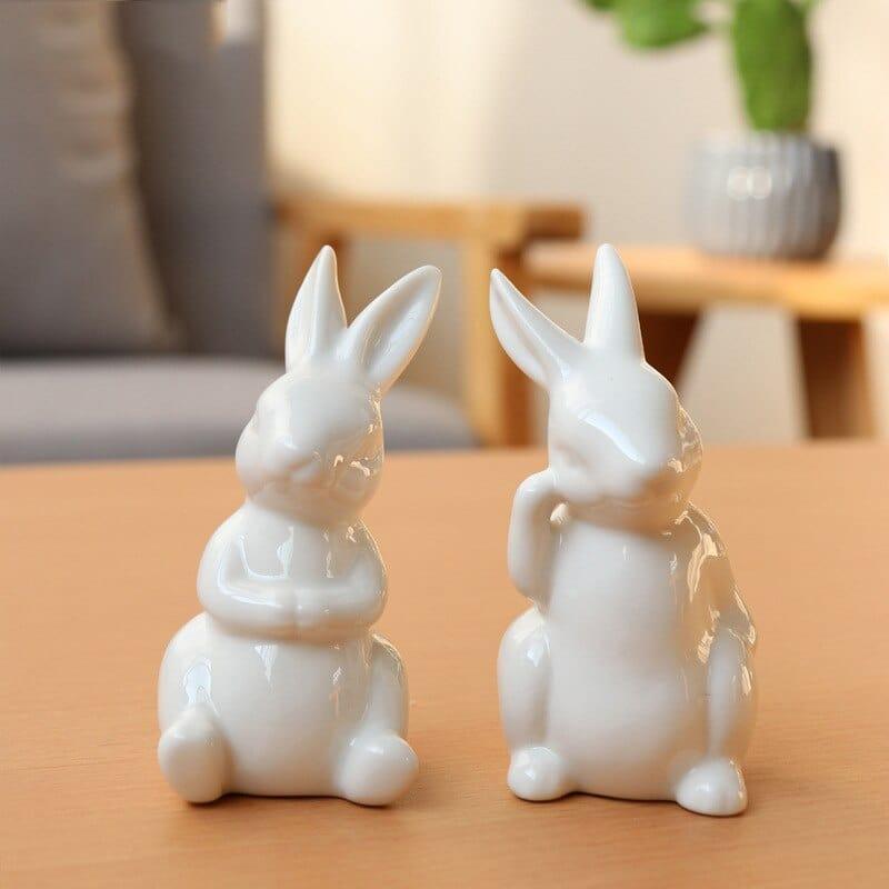 Shop 0 Cute Ceramics Rabbit Figurines Kawaii Hare Bunny Garden House Animal Ornaments Easter Home Room Decoration Hand Painting Embryo Mademoiselle Home Decor