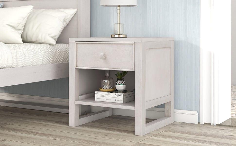 Shop Wooden Nightstand with a Drawer and an Open Storage,End Table for Bedroom,Anitque White Mademoiselle Home Decor