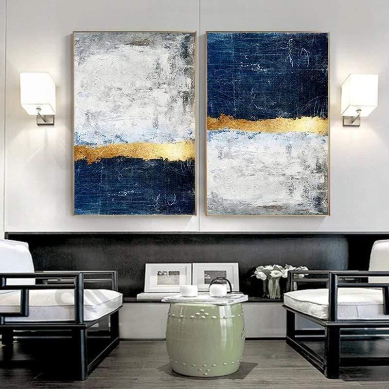 Shop 0 Abstract Gold Foil Block Painting Blue Poster Print Modern Golden Wall Art Picture for Living Room Navy Decor Big Size Tableaux Mademoiselle Home Decor