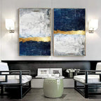 Shop 0 Abstract Gold Foil Block Painting Blue Poster Print Modern Golden Wall Art Picture for Living Room Navy Decor Big Size Tableaux Mademoiselle Home Decor