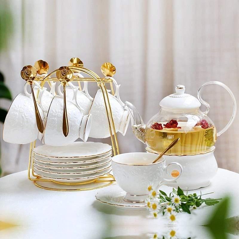 Shop 0 600ml / Teapot + 6 Teacups + Rack (Royal White) Lana Tea Set Mademoiselle Home Decor