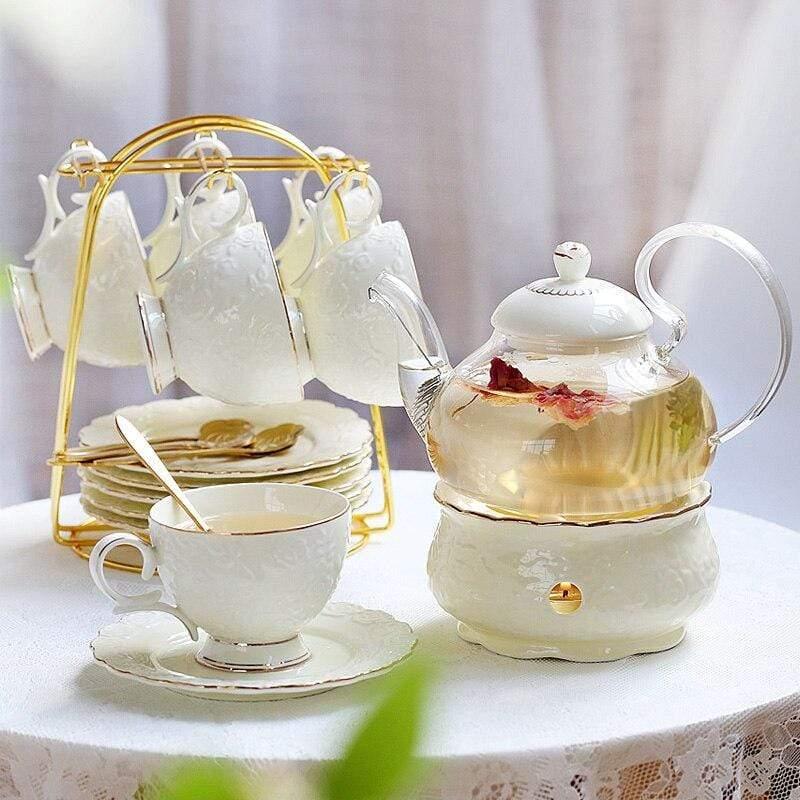 Shop 0 600ml / Teapot + 6 Teacups + Rack (Royal Cream) Lana Tea Set Mademoiselle Home Decor