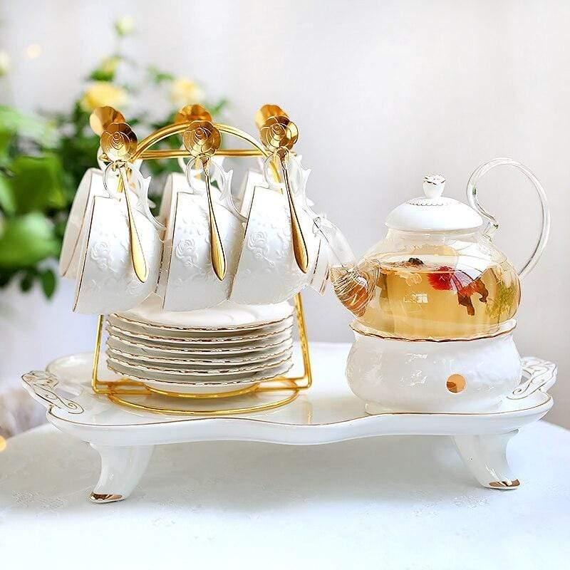 Shop 0 600ml / Teapot + 6 Teacups + Rack + Tray (Royal Cream) Lana Tea Set Mademoiselle Home Decor