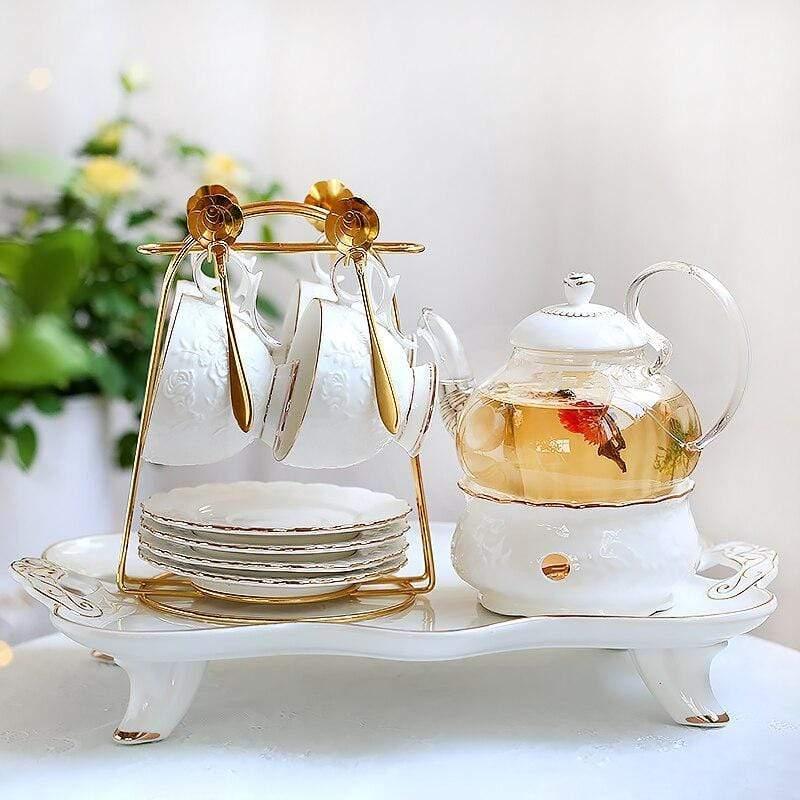Shop 0 600ml / Teapot + 4 Teacups + Rack + Tray (Royal White) Lana Tea Set Mademoiselle Home Decor