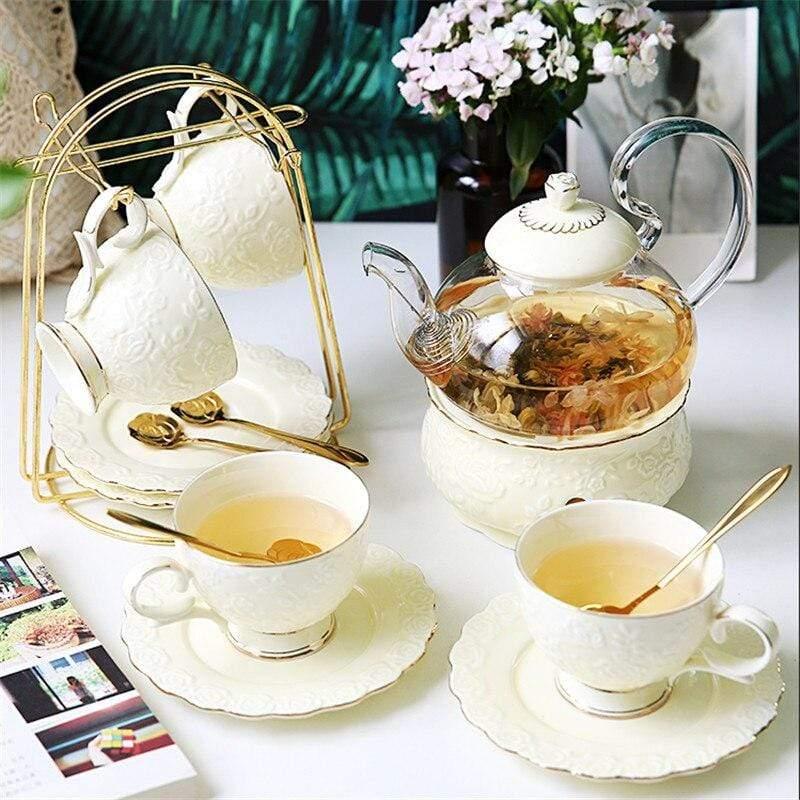 Shop 0 600ml / Teapot + 4 Teacups + Rack (Royal Cream) Lana Tea Set Mademoiselle Home Decor