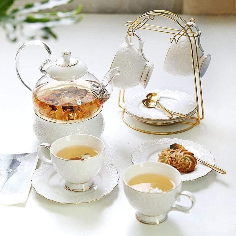 Shop 0 600ml / Teapot + 4 Teacups + Rack (Royal White) Lana Tea Set Mademoiselle Home Decor