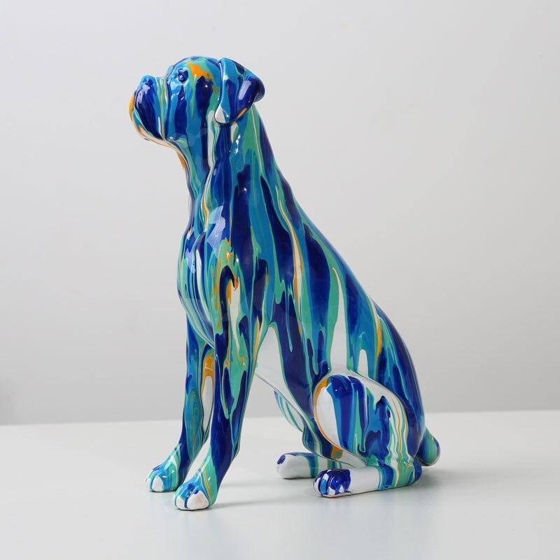 Shop 0 Blue / 24x17x9.5CM Creative Art Splash Color Painted  Room Color Boxer  Dog Ornaments Decor Home Entrance Wine Cabinet Office Decor Resin Crafts Mademoiselle Home Decor