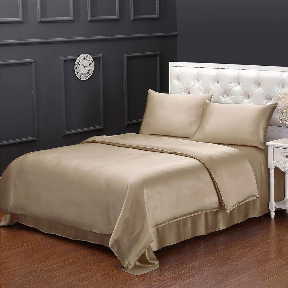 Shop 0 Taupe / China / Full LILYSILK Bedding Set 4pcs Silk 100 Mulberry Luxury Queen King Seamless Duvet Cover Fitted Sheet Oxford Pillowcases 19 Momme Mademoiselle Home Decor